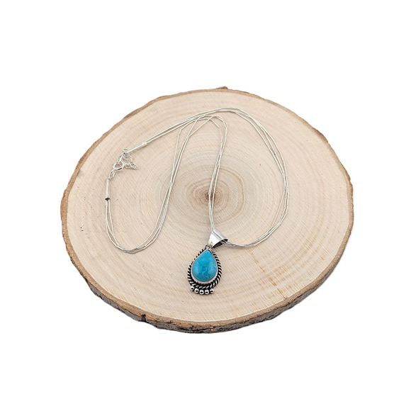 Authentic Navajo Necklace Blue Turquoise Pendant Native American Jewelry ** - Picture 6 of 10